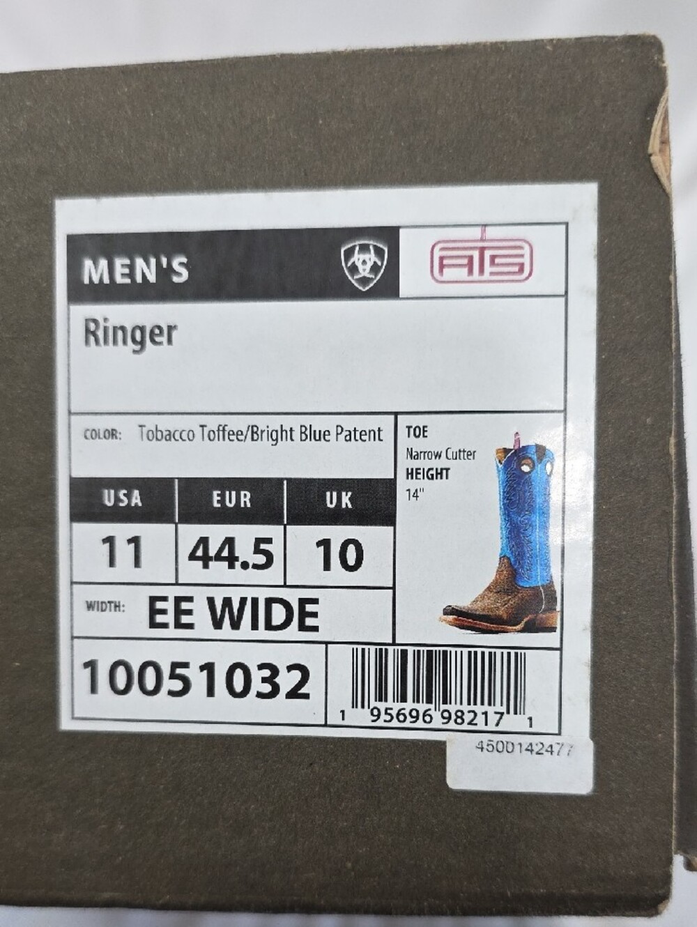 Ariat NIB Men's Size 11 EE Wide Ringer Western Boots Brown/Bright Blue TOBx - Picture 15 of 15